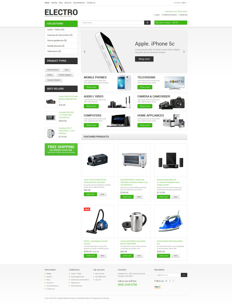 Free Electronics Store Responsive Shopify Theme #190225