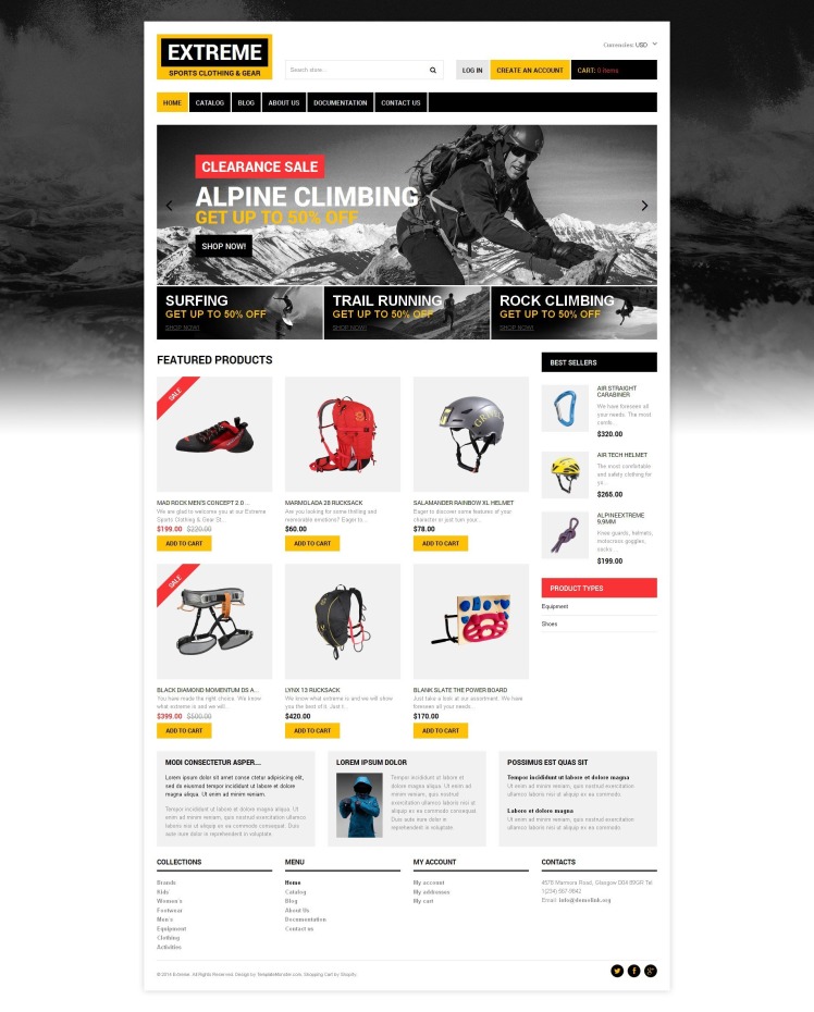 Free Extreme Sports Responsive Shopify Theme #190243