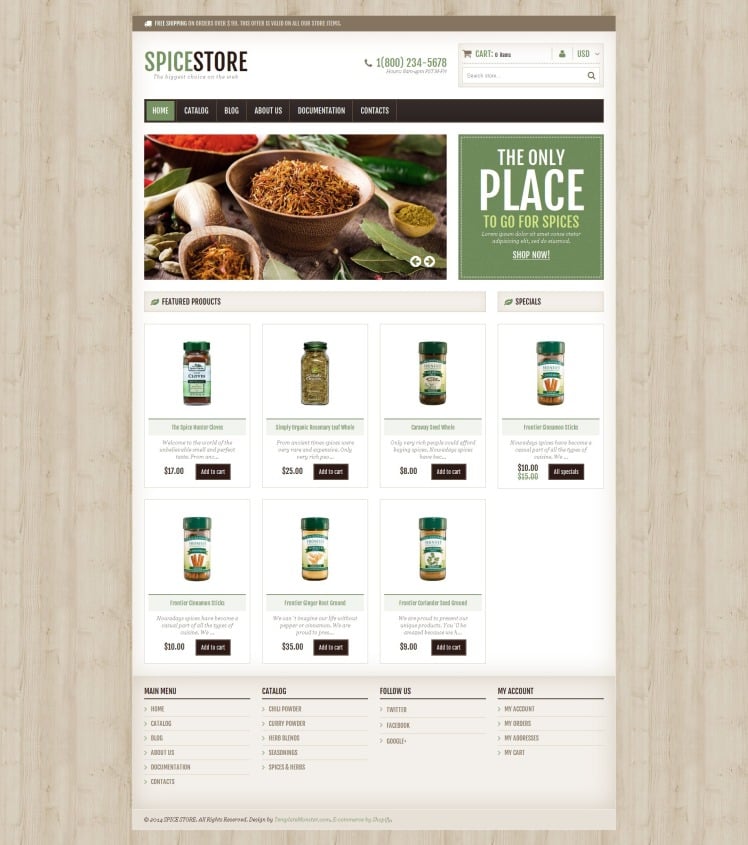 Free Spice Shop Responsive Shopify Theme #190218