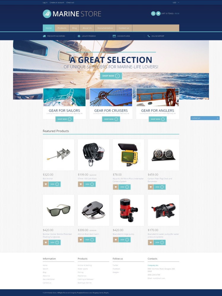 Free Yachting Responsive Shopify Theme #190241