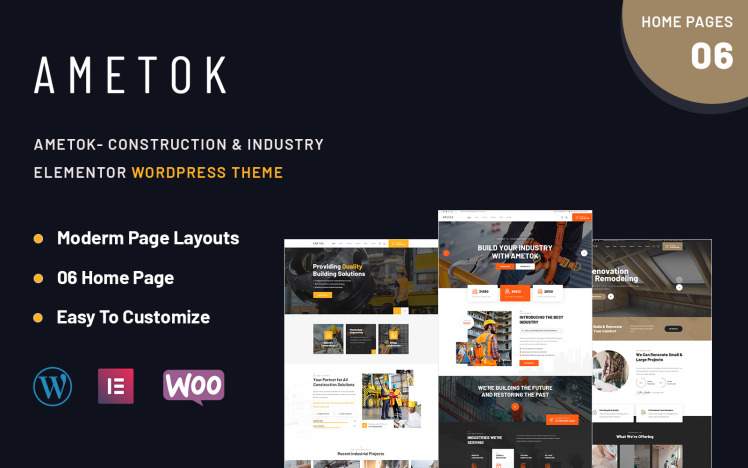 Ametok - Construction & Industry Wordpress Elementor Theme #194971