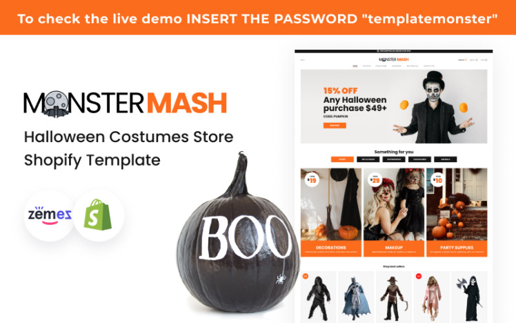 Monster Mash Halloween Costumes Store Shopify Template #207111