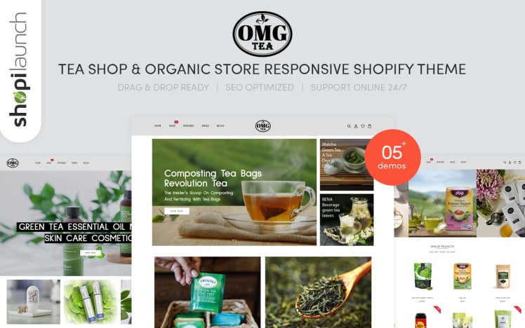 Omgtea Tea Shop Organic Store Responsive Shopify Theme #207559