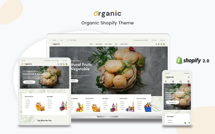 Organic The Vegetables Organic Food and Supermarket Shopify Theme #209465