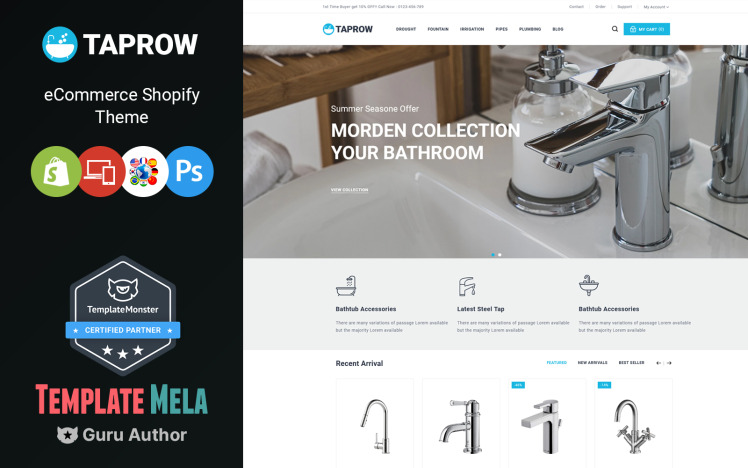 Taprow Plumbing Bathroom and Sanitary Shopify Theme #217443