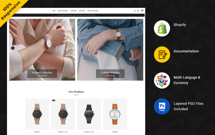Timen Watch Store Shopify Template #227798