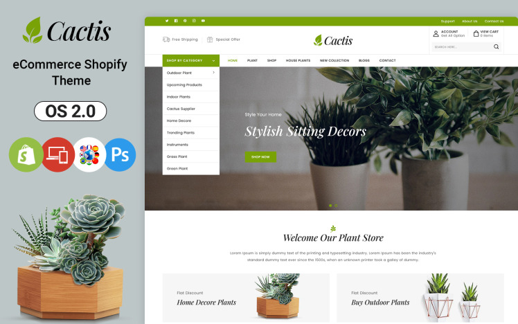 Cactis Plants and Gardening Tools Online Store Shopify Theme #243803