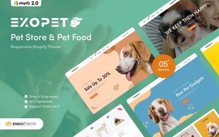 Exopet Pet Store Pet Food Responsive Shopify Theme #254627
