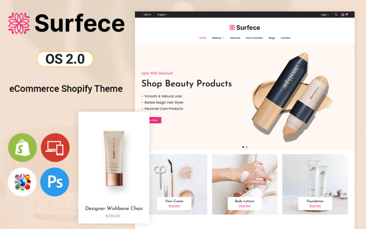Surfece Beauty and Natural Cosmetics Store Shopify Theme #255626