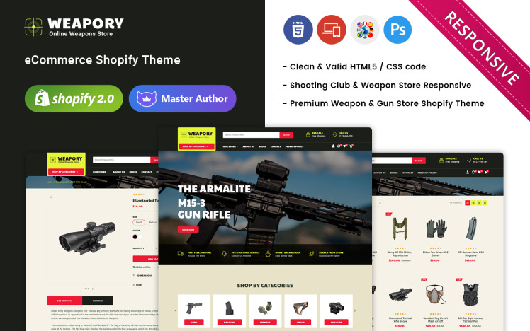 Weapory Weapon Shop and Gun Store Shopify Theme #255624