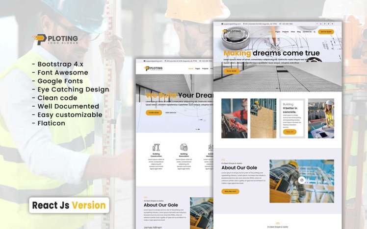 Ploting Construction & Architecture React JS Template #258380