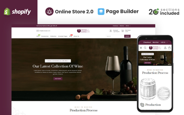 Wine Dine Responsive Shopify Theme #258390