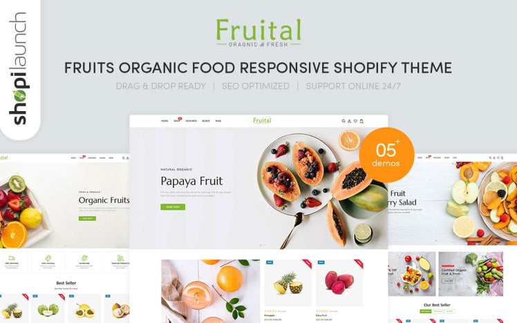 Fruital Fruits Organic Food Responsive Shopify Theme #261270