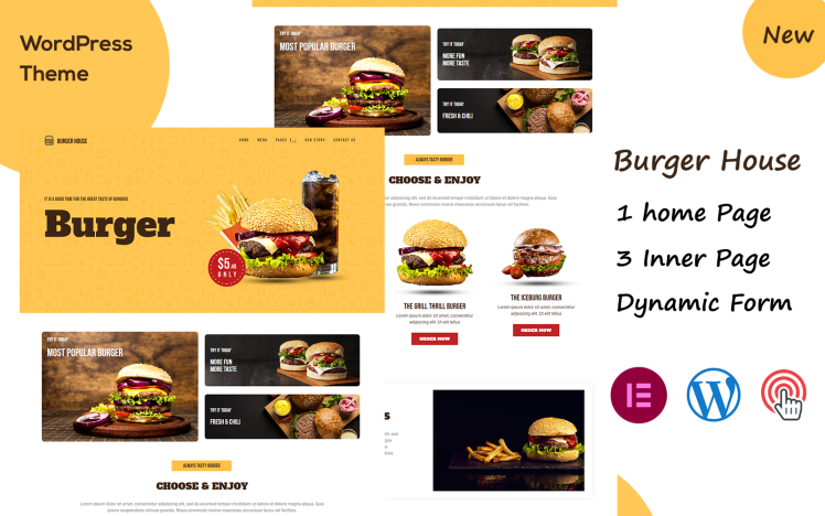 Burger House Food Burger Simple Landing page WordPress Theme