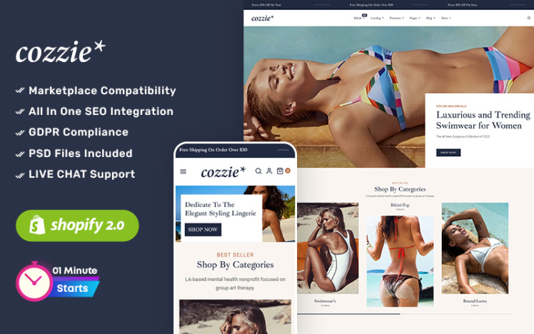 ozzie Sexy Lingerie Swimwear and Undergarments Shopify OS Responsive Theme