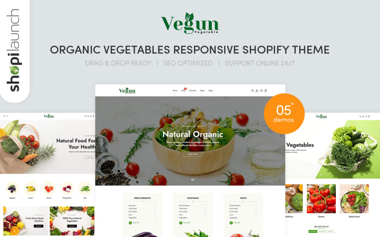 Vegun Organic Vegetables Responsive Shopify Theme #276941