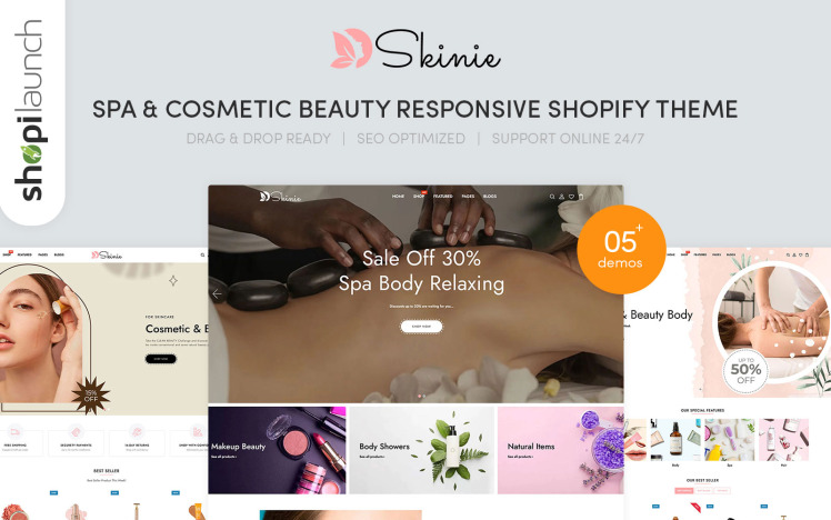 Skinie Spa Cosmetic Beauty Responsive Shopify Theme #277276