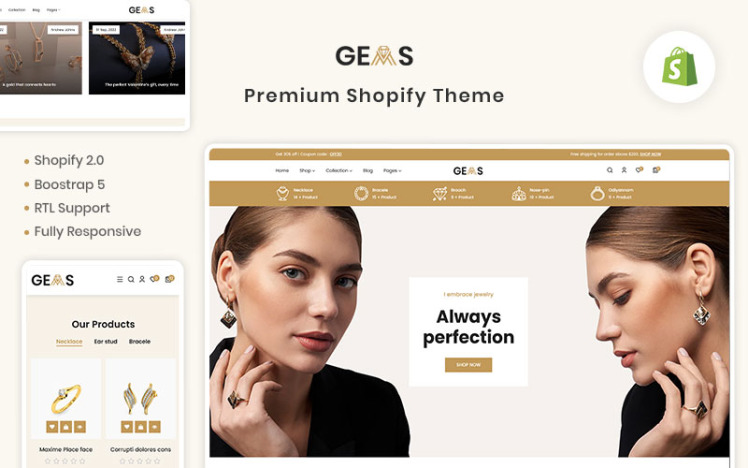 Gems jewellery diamond Premium Shopify Theme #285260