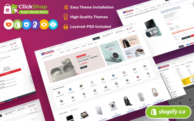 ClickShop Electronic Marketplace Store Shopify OS Responsive Theme #295107