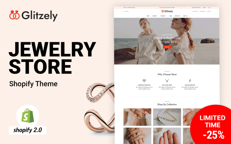 Glitzely Jewelry Diamond Shopify Theme #299881
