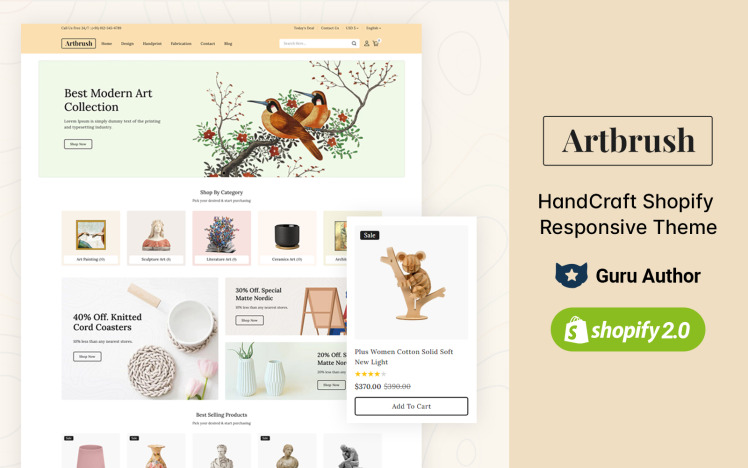 Artbrush Handmade Art Store Shopify Responsive Theme #310299