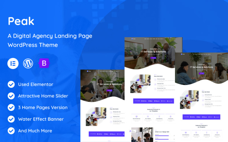 Peak - Digital Agency one page WordPress Theme #316439
