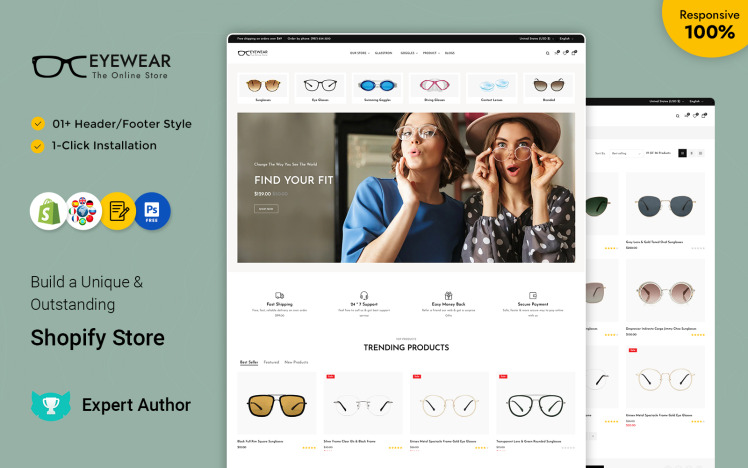Eyewear Goggles and Sunglasses Shopify Responsive Theme #321769