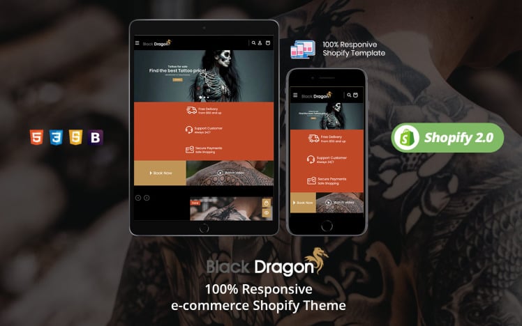 Blackdragon Tattoo Artwork Black Tats Body Art Shopify Theme #330135
