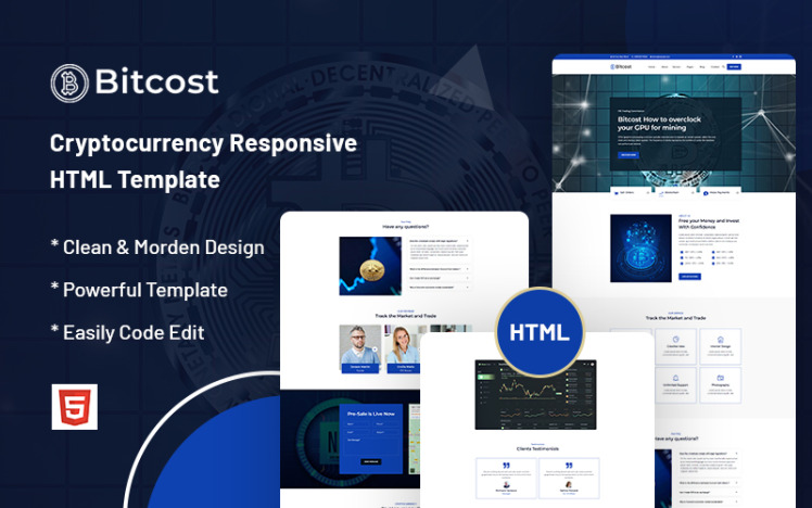 Bitcost – Cryptocurrency Responsive Website Template #332122