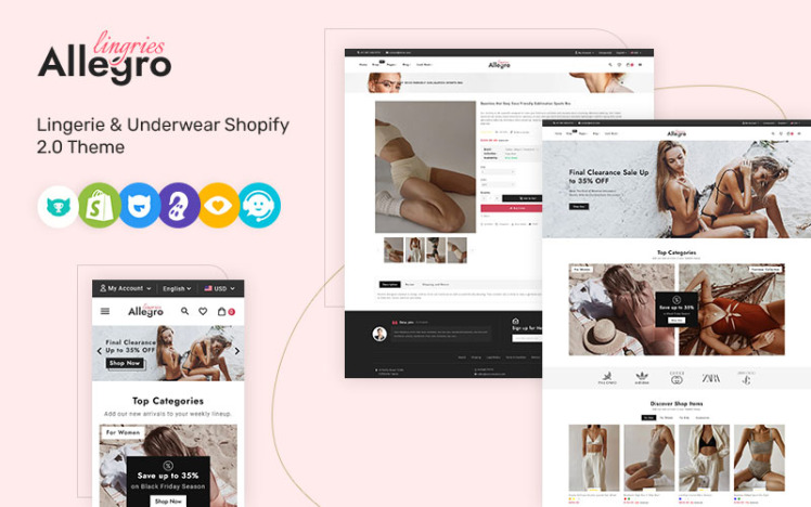 Allegro Lingerie Underwear Shopify Theme #336737