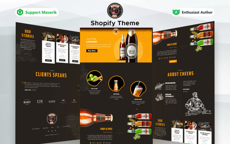Hipster Bar Night Club Beer Food Drink Shopify Theme #340362