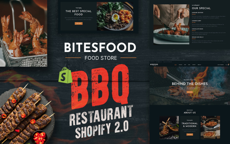 Bitesfood BBQ Grill Restaurant Shopify Theme #341075