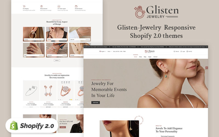 Glisten Modern Jewelry Fashion Store Multipurpose Shopify Responsive Theme #344053