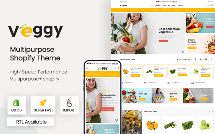 Veggy Multipurpose Grocery food Shopify Theme #346805