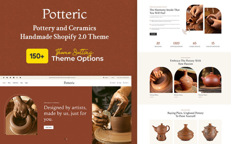 Potteric Handcrafted Ceramic Home Decor Multipurpose Shopify Responsive Theme #349858