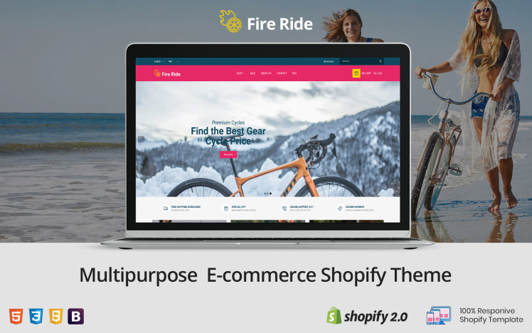 Fire Ride Bicycle Electric Vehicles Car Autopart Store Shopify OS Theme #350354