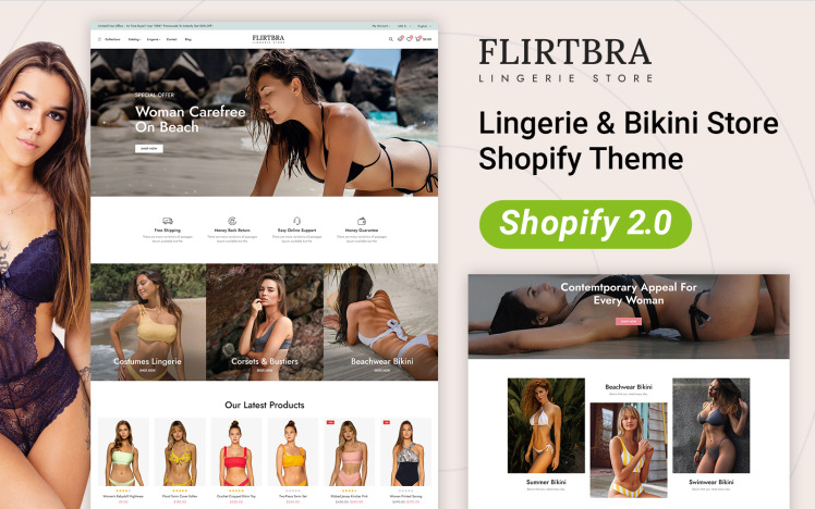 Flirtbra Lingerie Bikini Fashion Store Shopify Responsive Theme #352754