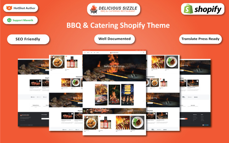 Delicious Sizzle BBQ Grilled Catering Multipurpose Shopify Sections Theme #370612