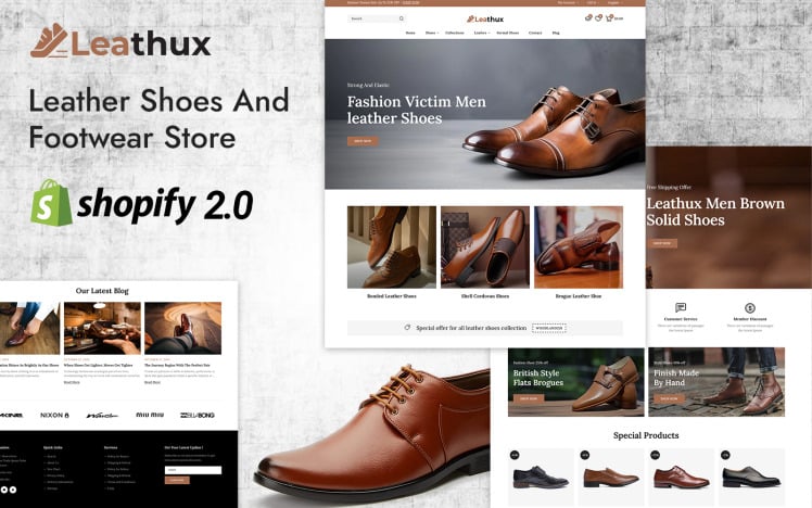 Leathux Leather Shoes Footwear Store Shopify Responsive Theme #370608