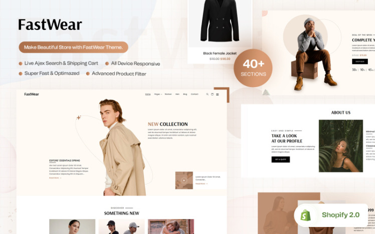Fast Wear Fashion Store Minimal Bootstrap Shopify Theme #371877
