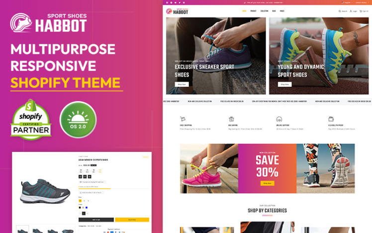 Habbot Fashion Sport Footwear Shoes Store Multipurpose Shopify Responsive Theme #372946