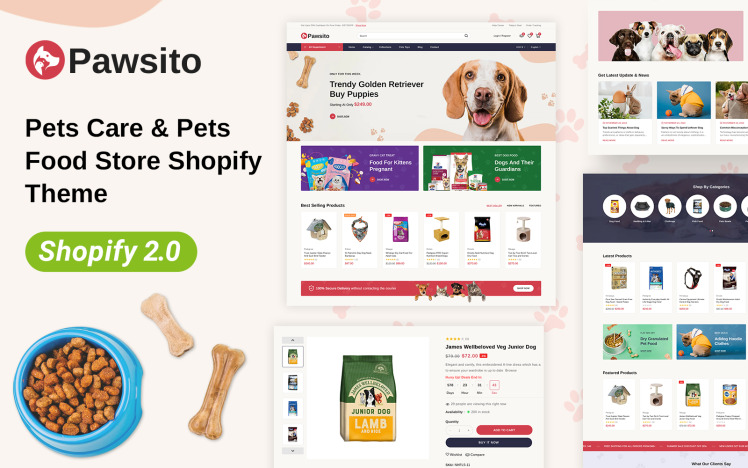 Pawsito Pets Care Pets Food Store Shopify Responsive Theme #385655
