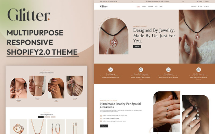 Glitter Modern Fashion Jewelry Multipurpose Shopify Responsive Theme #388650