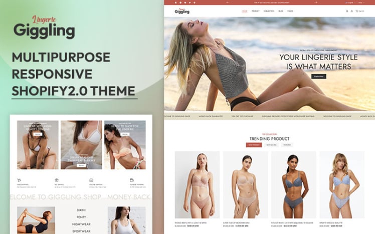 Giggling Lingerie Bikini Inner Wear Fashion Multipurpose Shopify Responsive Theme #390488