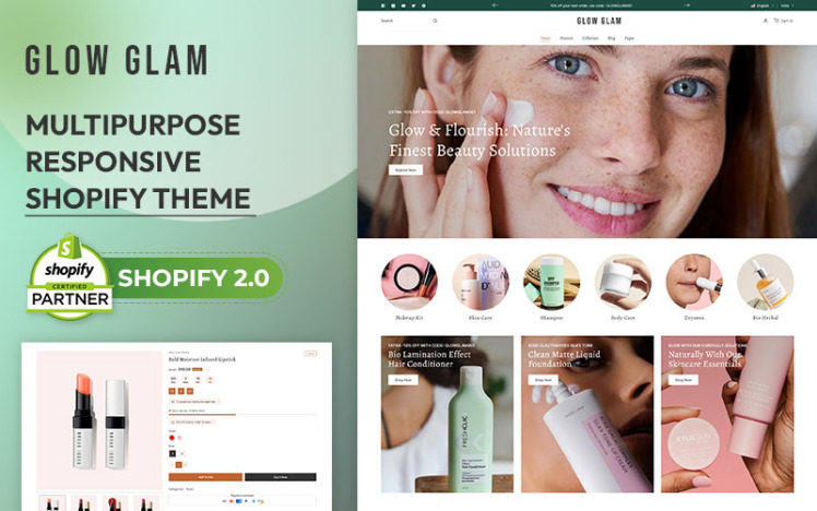 Glowglam Cosmetics Beauty Cosmetics Skincare Makeup Artist Responsive Shopify Theme #390487
