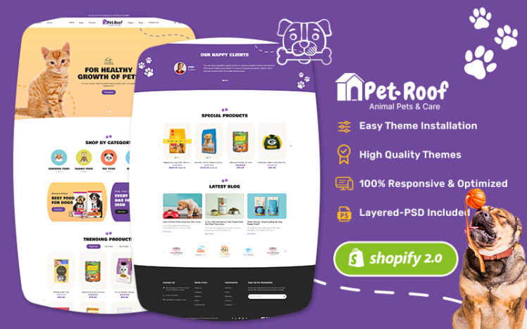PetRoof Animal Pets Care Shopify Responsive Theme #390611
