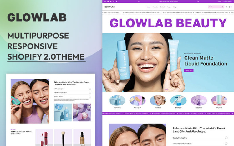 Glowlab Beauty Cosmetics Skincare Multipurpose Shopify Responsive Theme #394693