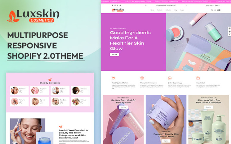 Luxskin Premium Beauty Skincare Multipurpose Responsive Shopify Theme #396364