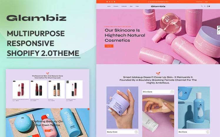Glambiz Beauty Cosmetics Skincare Multipurpose Shopify Responsive Theme #397122