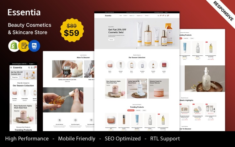 Essentia Cosmetic Skin Care and Beauty and Perfume Shopify Responsive Theme #397523